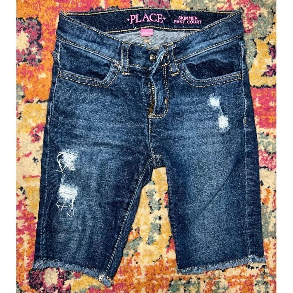Girls Distressed Denim Skimmer Shorts - Sage Wash (5)